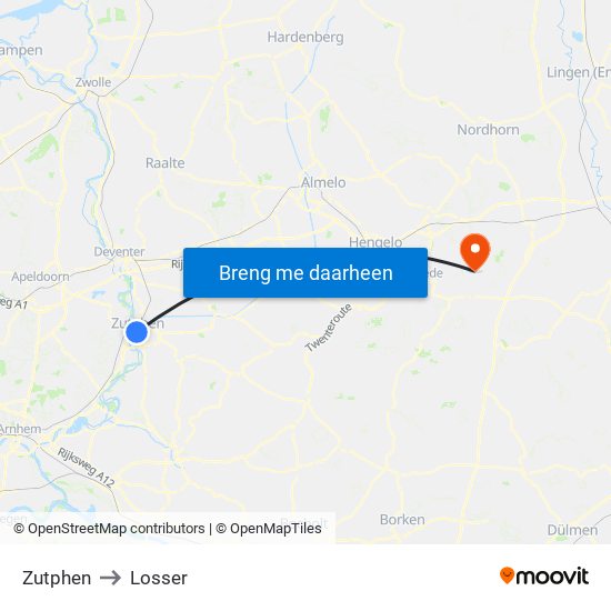 Zutphen to Losser map