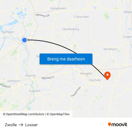Zwolle to Losser map