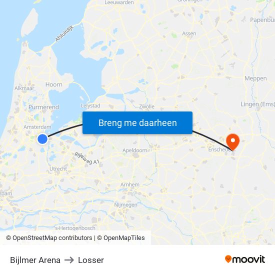 Bijlmer Arena to Losser map
