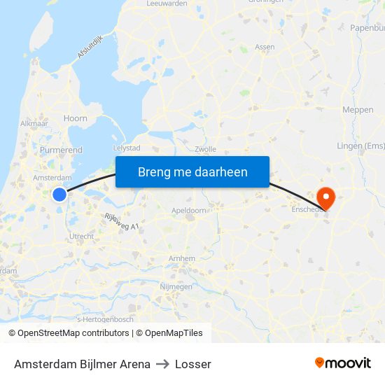 Amsterdam Bijlmer Arena to Losser map