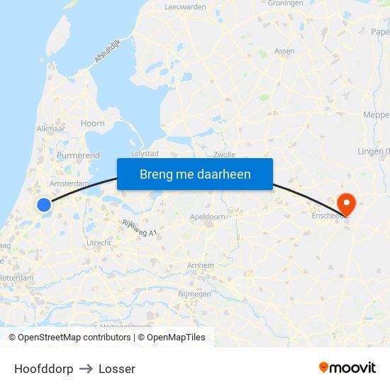 Hoofddorp to Losser map