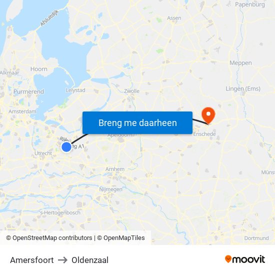 Amersfoort to Oldenzaal map
