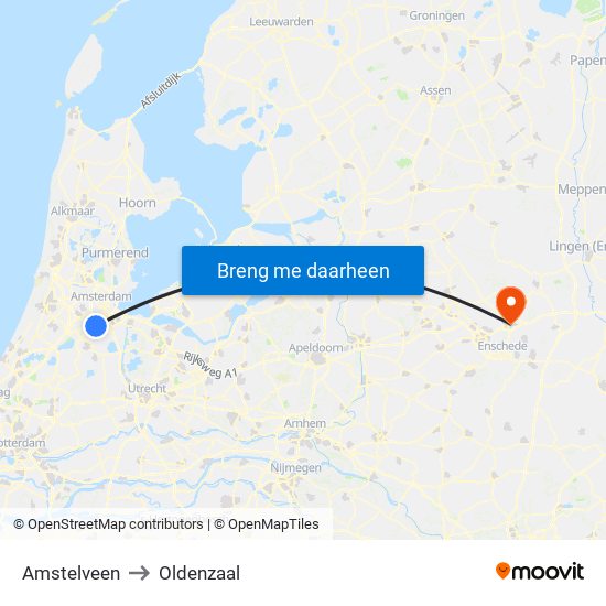 Amstelveen to Oldenzaal map