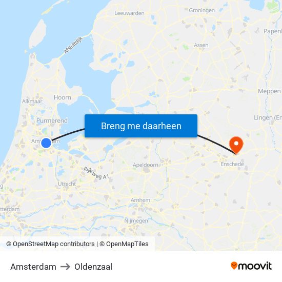 Amsterdam to Oldenzaal map