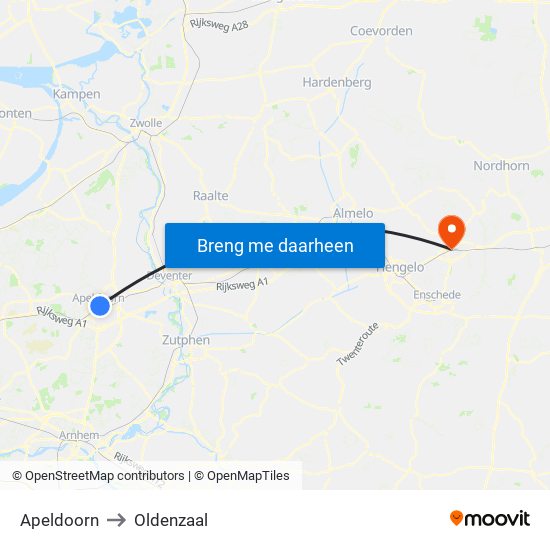 Apeldoorn to Oldenzaal map