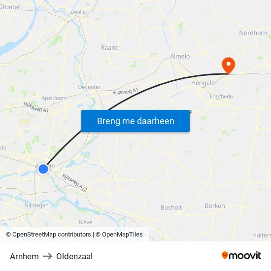 Arnhem to Oldenzaal map