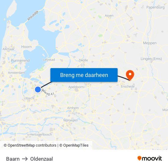 Baarn to Oldenzaal map