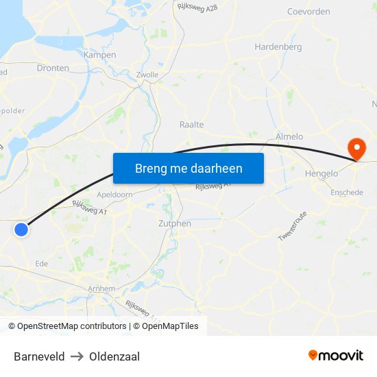 Barneveld to Oldenzaal map