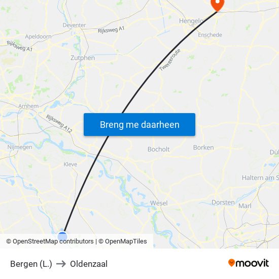 Bergen (L.) to Oldenzaal map