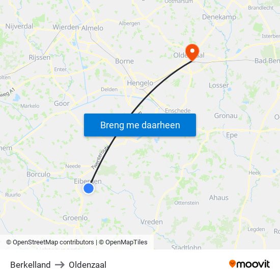 Berkelland to Oldenzaal map