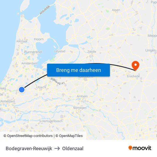 Bodegraven-Reeuwijk to Oldenzaal map