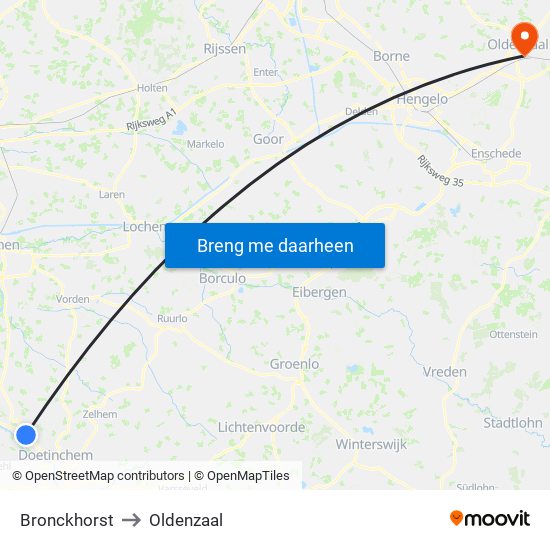 Bronckhorst to Oldenzaal map