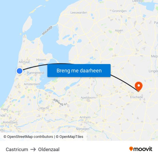Castricum to Oldenzaal map