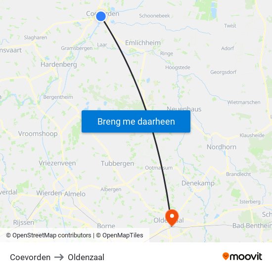 Coevorden to Oldenzaal map