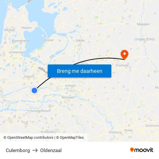 Culemborg to Oldenzaal map