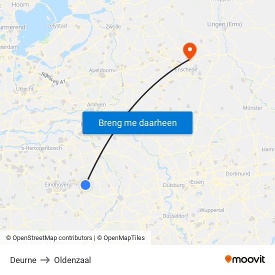 Deurne to Oldenzaal map