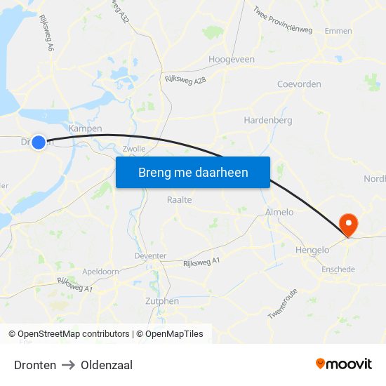 Dronten to Oldenzaal map