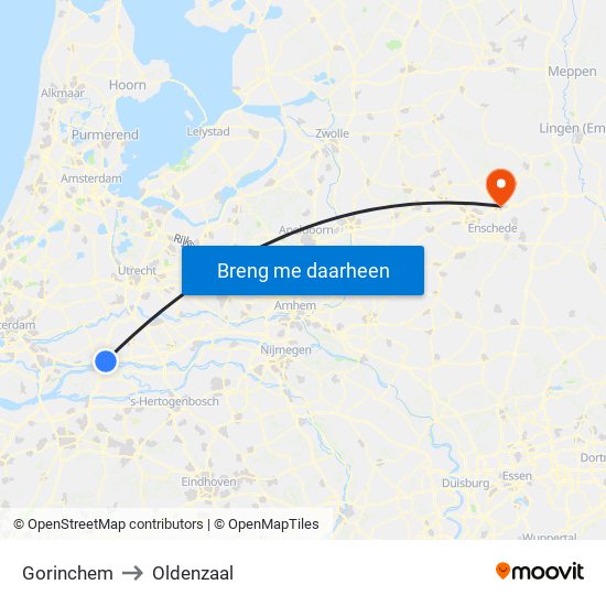 Gorinchem to Oldenzaal map