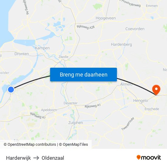Harderwijk to Oldenzaal map