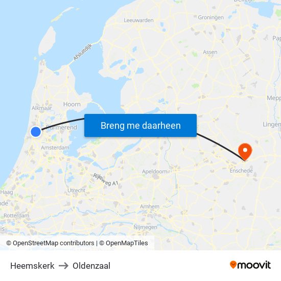 Heemskerk to Oldenzaal map