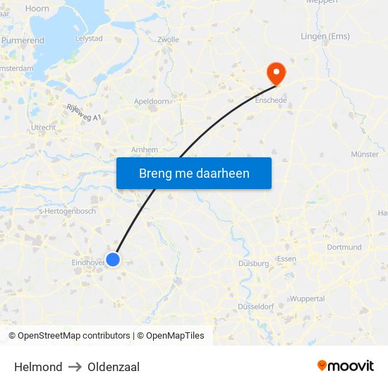 Helmond to Oldenzaal map
