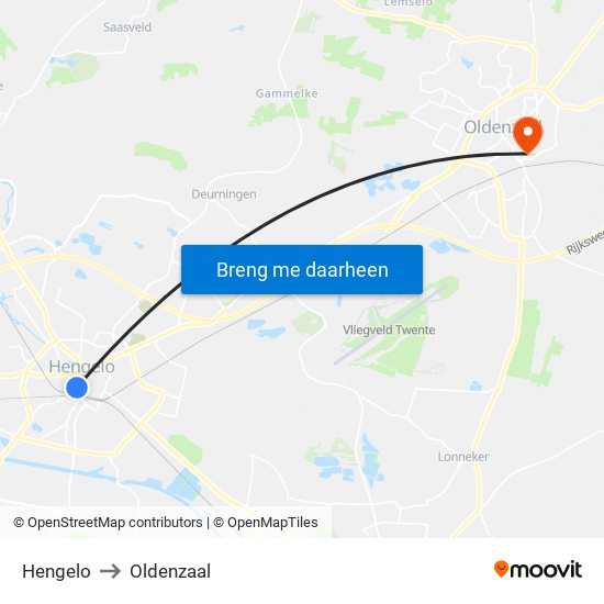 Hengelo to Oldenzaal map
