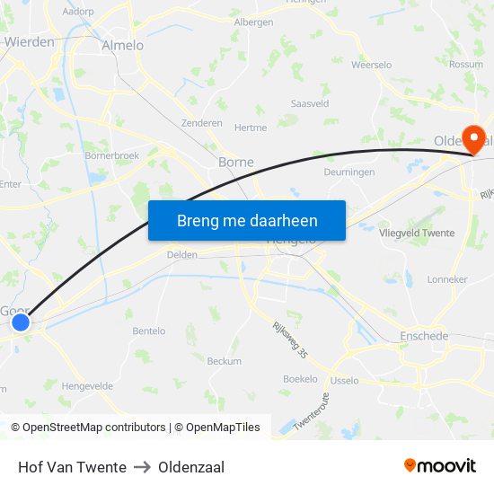 Hof Van Twente to Oldenzaal map