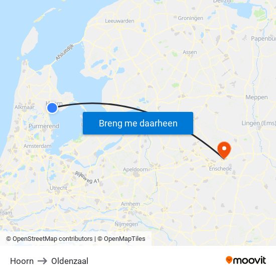 Hoorn to Oldenzaal map
