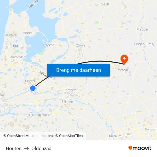 Houten to Oldenzaal map