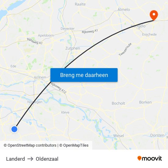 Landerd to Oldenzaal map