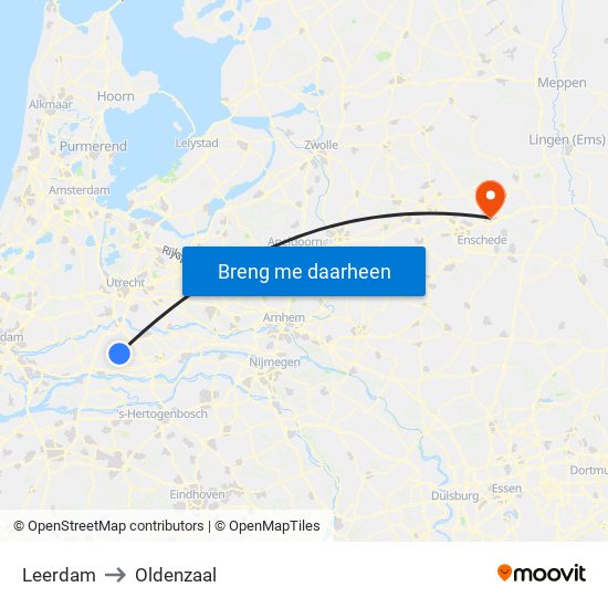 Leerdam to Oldenzaal map