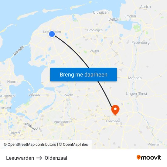 Leeuwarden to Oldenzaal map