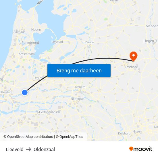 Liesveld to Oldenzaal map