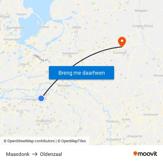 Maasdonk to Oldenzaal map
