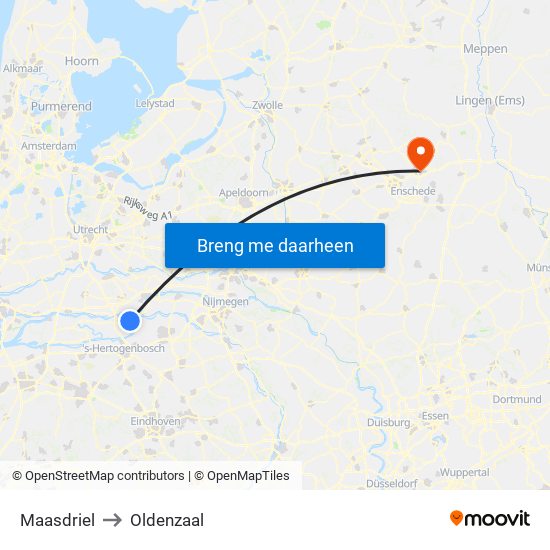 Maasdriel to Oldenzaal map