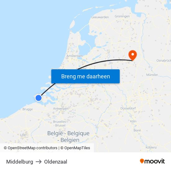 Middelburg to Oldenzaal map
