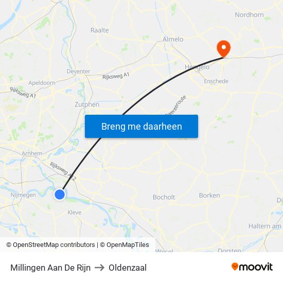 Millingen Aan De Rijn to Oldenzaal map