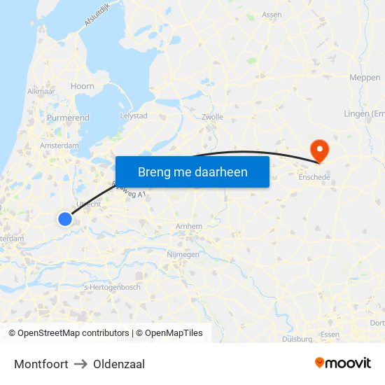 Montfoort to Oldenzaal map