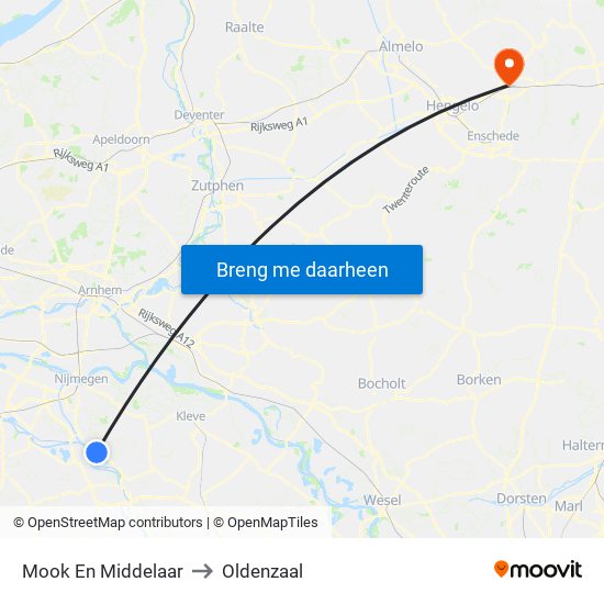 Mook En Middelaar to Oldenzaal map