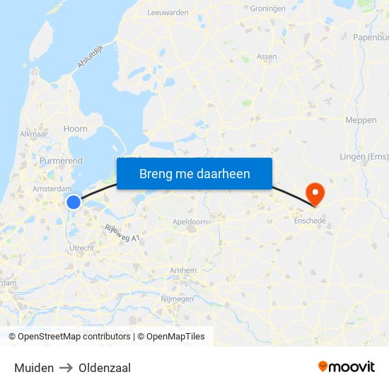 Muiden to Oldenzaal map