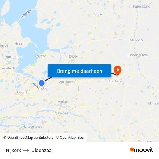 Nijkerk to Oldenzaal map