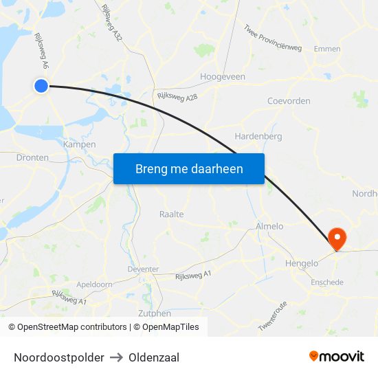Noordoostpolder to Oldenzaal map