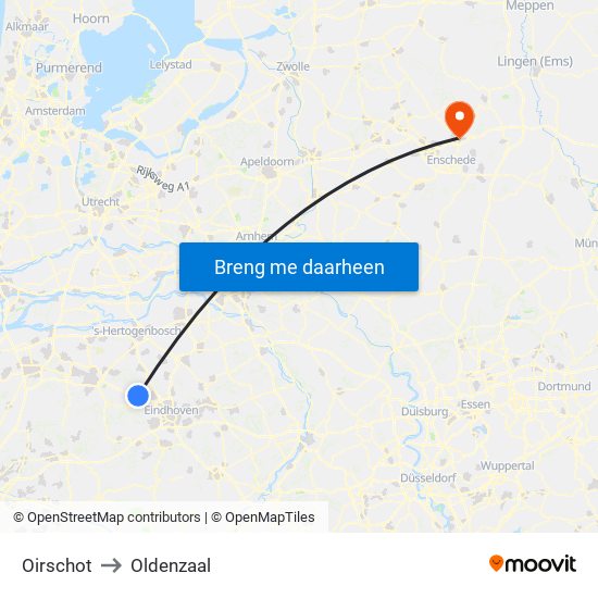 Oirschot to Oldenzaal map