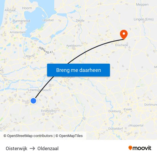 Oisterwijk to Oldenzaal map