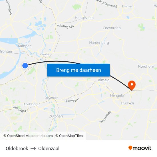 Oldebroek to Oldenzaal map