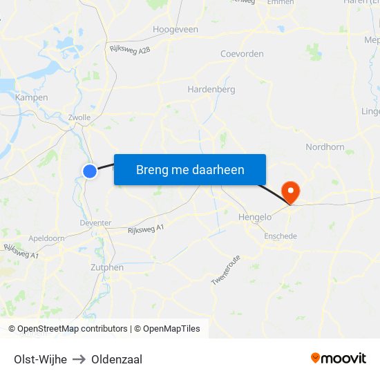 Olst-Wijhe to Oldenzaal map