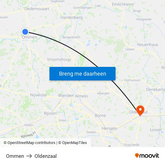 Ommen to Oldenzaal map