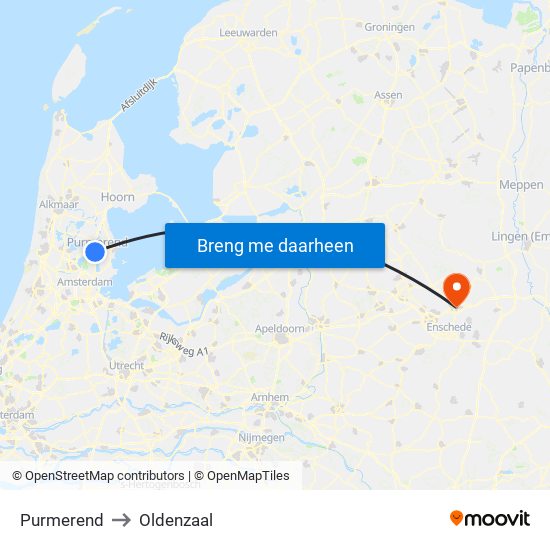 Purmerend to Oldenzaal map