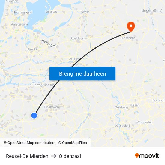 Reusel-De Mierden to Oldenzaal map