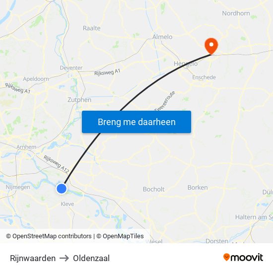 Rijnwaarden to Oldenzaal map